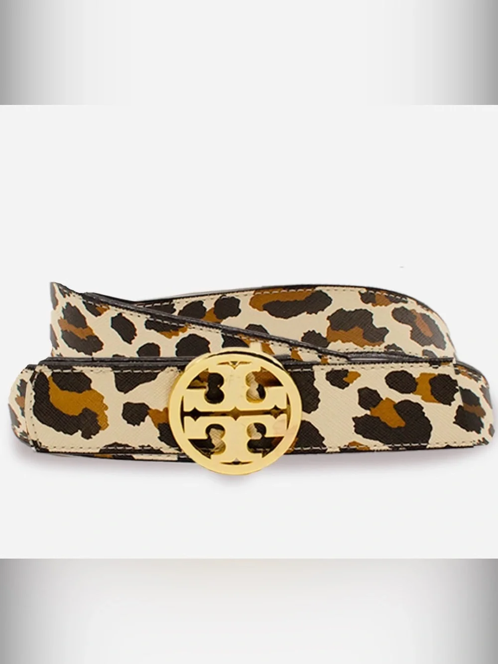 NEW Tory Burch Britton Leopard Logo 1 Inch Belt